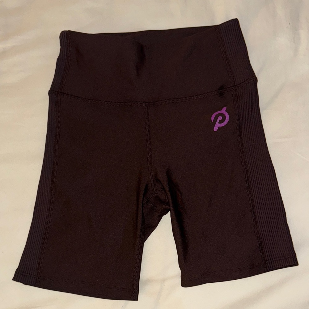 Peloton Women's Brown Bike Shorts with Purple Logo